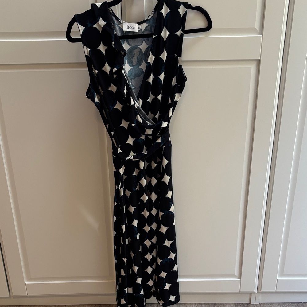 Leota Black and White Patterned Midi Dress